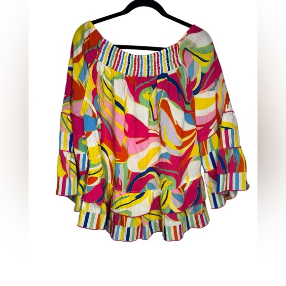 John Mark Colorful Flowy Off Shoulder Top Size Large - Picture 1 of 11
